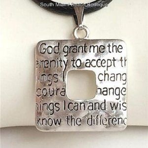 Silver Serenity Prayer Necklace 19" Message AA Al-Anon NA Adjustable Plated USA